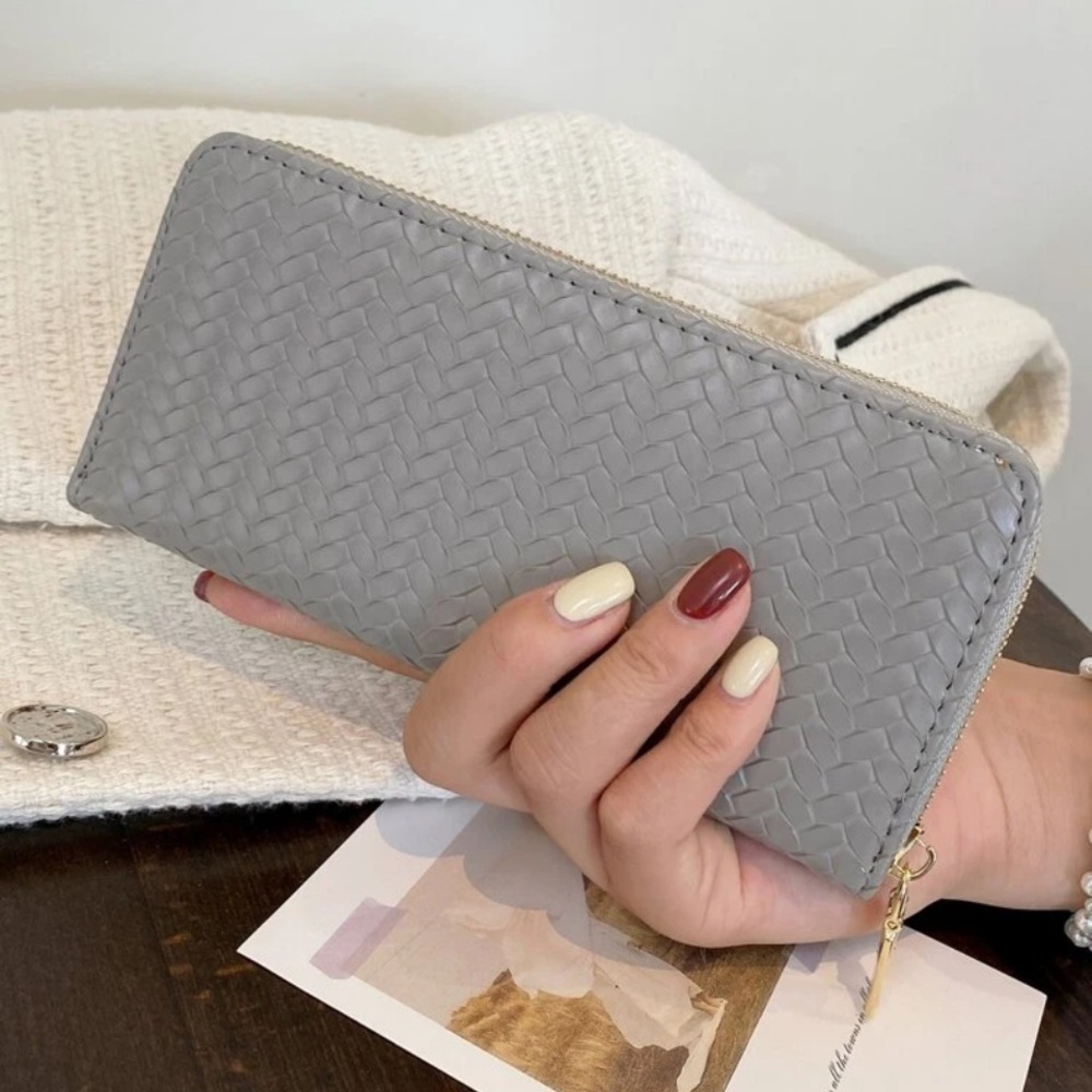 NEW! Gray / Gold Basketweave Zippy Wallet - Picture 5 of 7